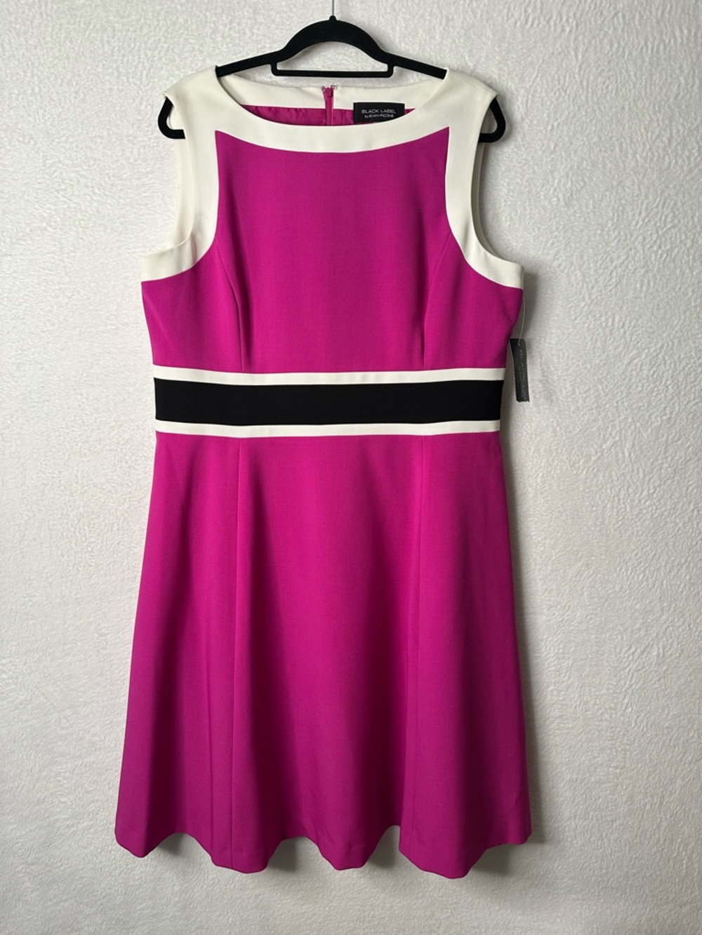 Black Label by Evan Picone Fit & Flare Dress Magenta Colorblock Sleeveless